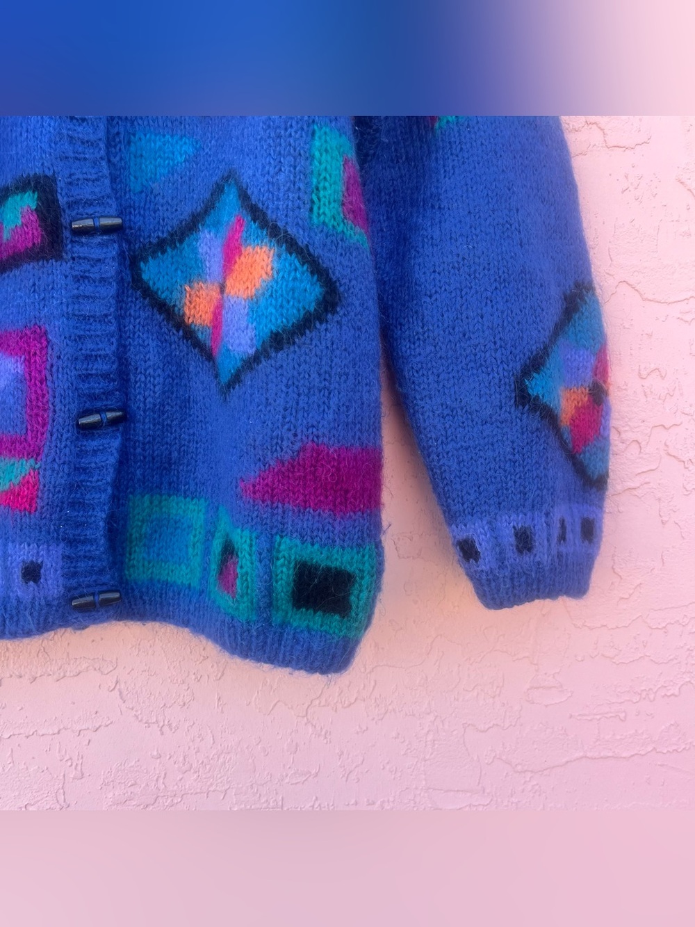 Vintage L.L. Bean Cardigan Sweater Abstract Geometric Colorful Y2K - Picture 4 of 7